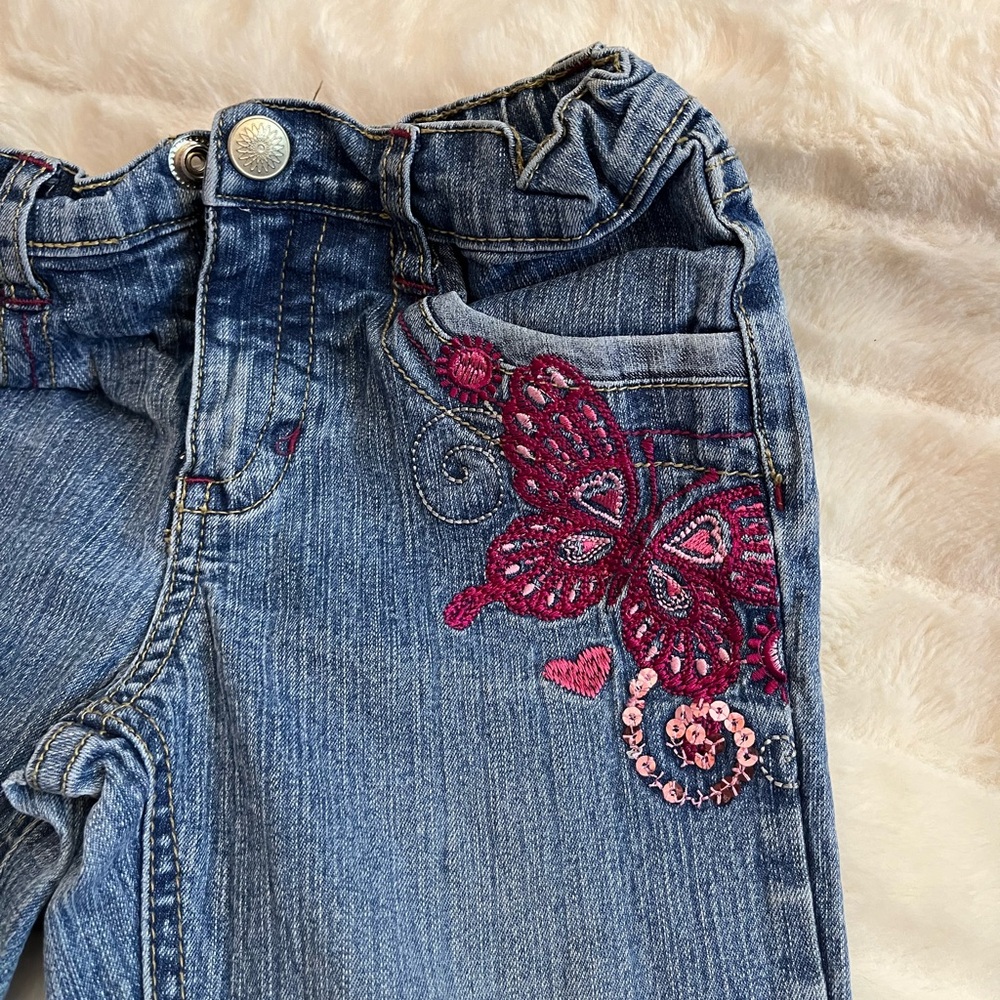 Y2K Circo Target Girls 5/6 Stretchy Waist Spring Butterfly Embroidered Jeans